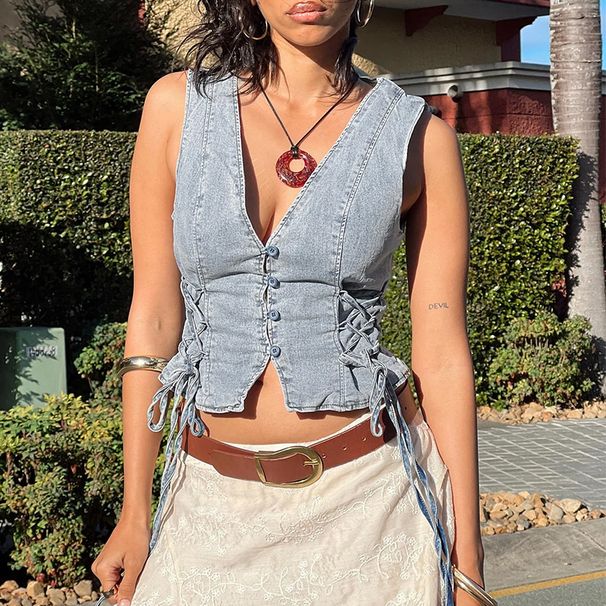 Women's Clothing Denim Tops Fashion Hot Girl Chest Wrap Vest_ecoleips.com