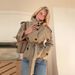 Retro Lapel Double Breasted Short Windbreaker Jacket For Women With Double Breasted Lace Up Versatile Long Sleeves New_ecoleips.com