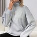 Voya Women's Casual Loose Sports Solid Color Simple Long Sleeved High Neck Pocket Hoodie_ecoleips.com