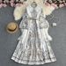 Women's Clothing Retro Temperament Long Sleeve Trumpet Sleeve Positioning Printing Waist Slimming Single Breasted A Line Elegant Long Skirt_ecoleips.com