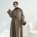 Voya Women's Modest Maxi Dress - Long Sleeve Abaya Style Kaftan With Self Tie Belt, Loose Fit Casual Dress, Elegant Solid Color Loungewear, Cream Beige_ecoleips.com