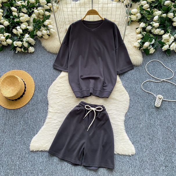 Women's Commuter Style Two Piece Set Slim Fit Short Sleeve Top And High Waisted Shorts Slimming Versatile Elegant Summer Outfit_ecoleips.com