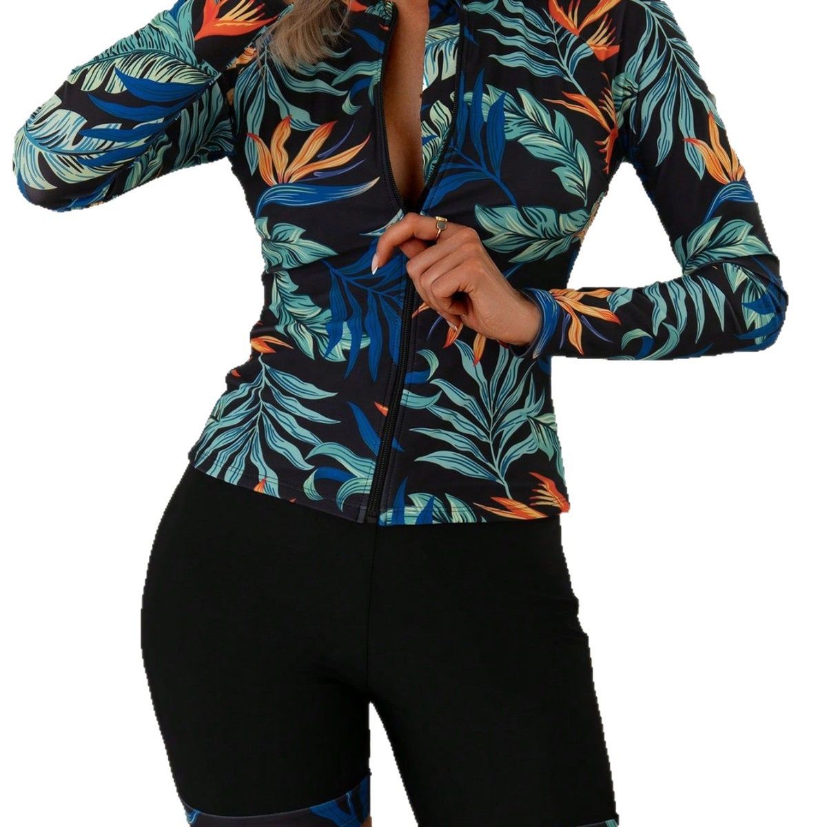 Women's Sexy Two-Piece Cardigan Swimsuit Zipper Design Bikini Set For Spring/Summer/Vacation_ecoleips.com