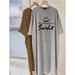 Summer Fashion Trendy Smiley Letter Print Short Sleeve Large Size Women's Loose Long Dress Dress Top_ecoleips.com
