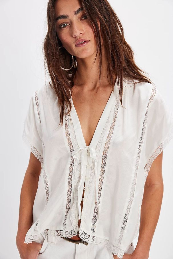 's Best-selling Cross-border European And American Fashion Women's Casual Short-sleeve V-neck Lace-up Lace_ecoleips.com