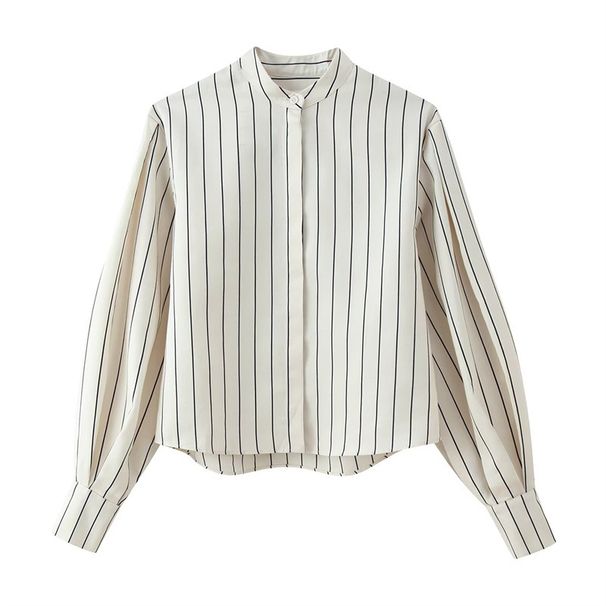 Voya Voya Women's Foreign Trade 2026 Spring New European American Style Women's Fashion Striped Shirt And Pleated Casual Suit_ecoleips.com