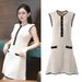 Women's Clothing Color Handmade Hook Edge Skirt Summer Round Neck Sleeveless White Knitted Dress_ecoleips.com