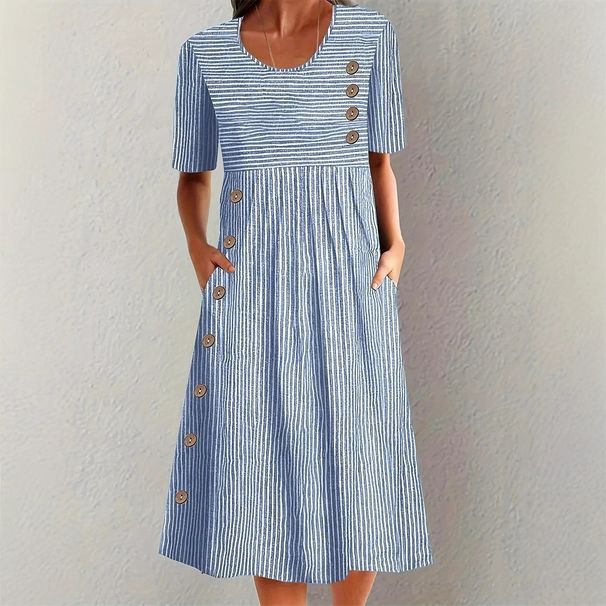 European And American plus Size Women's Long Dress with Button Detail Amazon Print Pocket 2025 New Women's Clothing_ecoleips.com