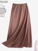 ZANZEA Fashion Satin Silk Skirts Women Summer Long High Waist Skirt Casual Solid Party Faldas Saia Female Vintage Work OL Jupe_ecoleips.com