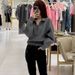 Spring Thickened Fleece Short Gray Sweatshirt For Women, High-end Stand-up Collar, Half-zip, Niche Oversize Jacket_ecoleips.com
