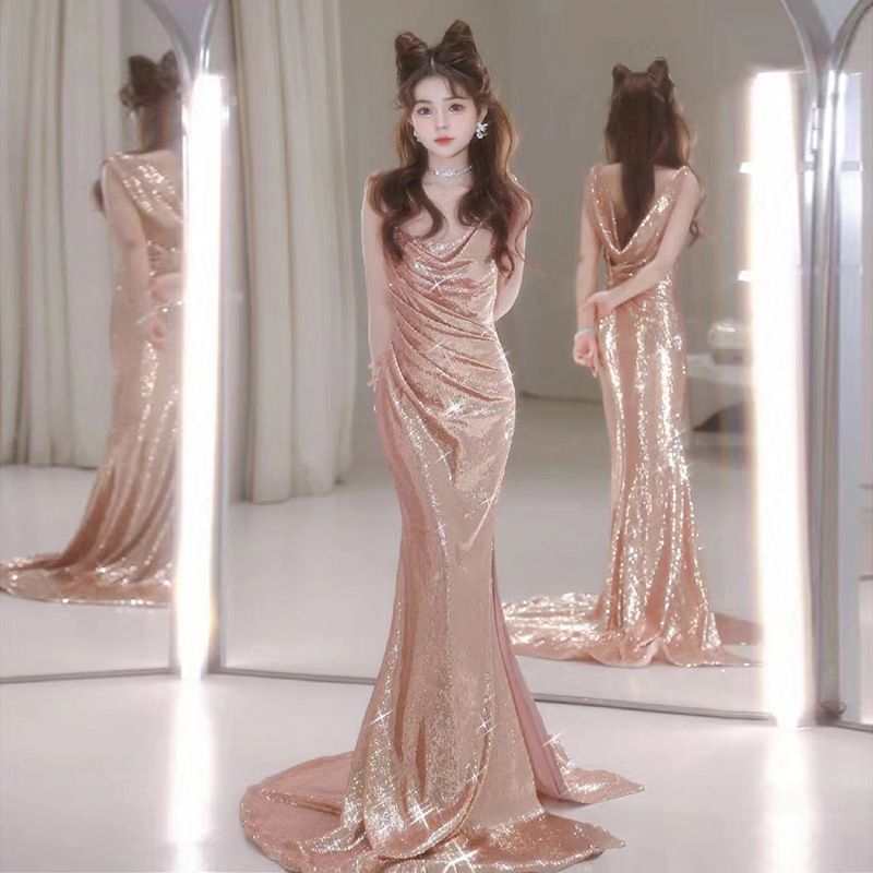 Elegant Mermaid Evening Gown Sequined Wedding Toasting Dress for Women New Arrival 2026 Luxury Hostess Banquets Party Wear_ecoleips.com