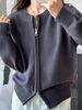 Aria Basics Aria Basics 100% Pure Cotton Gray-orange Knitted Zip-up Cardigan, Open-front Sweater Jacket For Women, Short Style, Elegant_ecoleips.com