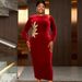 plus Size Off-Shoulder Velvet Dress Gold Embroidery Slimming Waist Hollow Out Mid-Length Evening Gown For Women_ecoleips.com