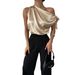 Women's Clothing Satin Off-Shoulder Asymmetrical Bow Blouse Shirt For Women Hot Selling_ecoleips.com