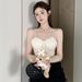 Unique Design Lace Trim Patchwork Camisole For Women, Can Be Worn As An Outer Piece, With Boning And Built-in Chest Pads_ecoleips.com