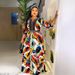 Women's Clothing Plus Size Clothes"Elegant Print Dress With Rhinestone & Beaded Details - Flowy Full Skirt For Women, Tribal & Boho Style, Summer_ecoleips.com