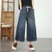 Retro Artistic Style Simple Loose Solid Color Denim Wide-Leg For Women 2025 Autumn Casual Pants Wholesale_ecoleips.com