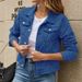 K Fashionable Slim-fit Denim Jacket With A Stand-up Collar In Solid Color; Versatile._ecoleips.com