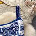 Women's Blue And White Porcelain Print Skirt Set Casual High Waist Mid-Length Pencil Skirt With Revealing Waist Camisole_ecoleips.com