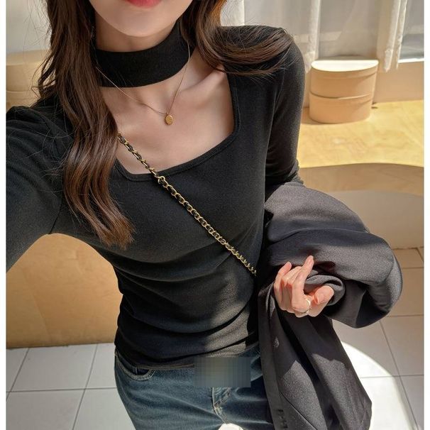Women's Korean Style High Neck Long Sleeve Faux Cashmere Base Layer T-Shirt Autumn Winter High-End Top_ecoleips.com