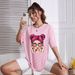 Women's Casual Loose T-Shirt round Neck Short Sleeve European American Style Portrait Print Simple Sports Top for Girls_ecoleips.com