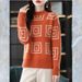Chunky Geometric Jacquard Knit Sweater - Oversized High Neck Pullover For Women, Fall & Winter Casual Warm Tops_ecoleips.com