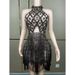 Diamond Performance Costume Female Singer Rhinestone Tassel Elastic Slimming Latin Dance Short Dress GC Birthday Outfit_ecoleips.com