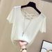 Women's Clothing Ice Silk Thread Short Sleeved T Shirt Women's Summer New Thin Slim Sexy Backless Top Bottoming Shirt_ecoleips.com