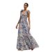 Women's Elegant Floral Chiffon Dress Deep V Neck Long Sleeveless Evening Gown European American Style Summer Fashion_ecoleips.com