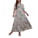 Vintage Floral Print V-Neck High Waist Ruffle Sleeve Midi Dress – A-Line Elegant Office & Party Long Dress For Women (Plus Size 0XL-4XL)"_ecoleips.com