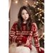 girl Red Sweater Women New Year, Thickened For Autumn And Winter, Christmas High-End Design, Lazy Style, Inner Layer Knitted_ecoleips.com