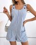Women's Clothing Retro Pattern Short Holiday Casual Striped Sleeveless Jumpsuit With Double Pockets_ecoleips.com