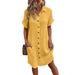 Aria Basics Aria Basics 2026 European And American Cross-border Casual Solid Color Cotton-linen Buttoned Mid-length Short-sleeved Loose_ecoleips.com