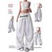 Women's American Style Trendy Wide Leg Pants Hip Hop Jazz Retro Casual Loose Curved Blade with Layered Back Flaps And Tie up Design_ecoleips.com