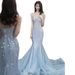 Blue French Style Halter Neck Mermaid Gown for Women Stunning Bridesmaid Dress Perfect for Toasting Art Exams Or Banquet Hostess_ecoleips.com