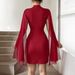 Flowy Chiffon Cape Dress – Ribbed High-Neck Bodycon Midi Dress (XS-XL,Red And Black))_ecoleips.com
