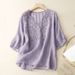 Women's Clothing Retro Five Point Sleeves V Neck Embroidery Cotton And Linen T Shirt_ecoleips.com