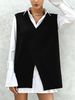 Plus Size V-Neck Knit Vest With Asymmetric Split, Loose Sleeveless Sweater, Casual Layering Top For Women_ecoleips.com