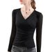 Mesh Base Shirt Women's Spring Women's Cross V-Neck Shirt Waist Inner Top Wholesale_ecoleips.com
