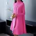 Women's Clothing Elegant Solid Color Long Sleeved High Neck Slim Big Swing Dress_ecoleips.com