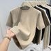 Women's Slim Fit Viscose Knit Top – Soft Round Neck Short Sleeve Pullover For Casual & Office Wear (Black, Beige, Oatmeal, Light Brown, Dusty Blue)_ecoleips.com