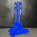 Women's Luxury Rhinestone Mesh Stitching Feather Floor-length Dress Party Dress Stage Performance Clothing_ecoleips.com