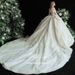 Odelia's Pearl Court Style Long Train Wedding Dress off the Shoulder Design Luxurious Embellished Elegant Bride Women's Clothing_ecoleips.com