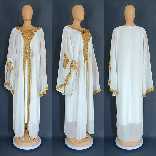 European And American Cross-border Jalabiya Muslim Middle Eastern Malay Bell-sleeve Embroidered Robe With Gold Lace_ecoleips.com