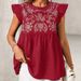 Women's Ethnic Style Short Shirt Embroidered Top With Flutter Sleeves New_ecoleips.com