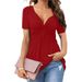 Elegant V-Neck Twist Front Short Sleeve Blouse | Stretchy Polyester Spandex Pullover Top For Women's Casual & Office Wear_ecoleips.com