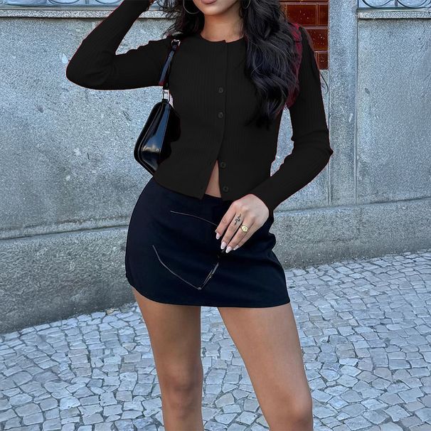 DiYun European And American Y2K Hot Girl Solid Color Long Sleeve Inner Vest Knitwear Women's Clothing 2025 Autumn/Winter_ecoleips.com