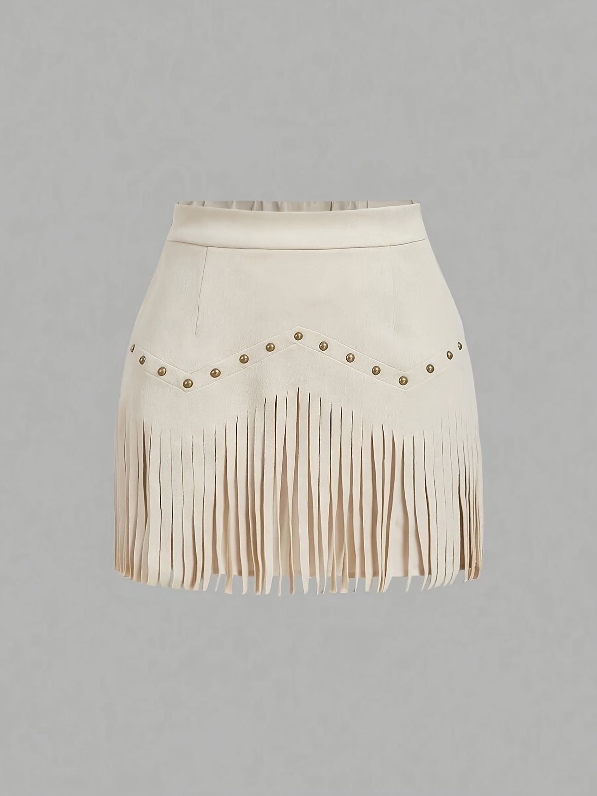 Women's Retro A-Line Skirt Studded Tassel Faux Suede Bottoms 2026 Fashion Retro Style Skirt_ecoleips.com