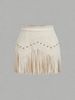 Women's Retro A-Line Skirt Studded Tassel Faux Suede Bottoms 2026 Fashion Retro Style Skirt_ecoleips.com