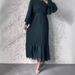 Elegant Patchwork Maxi Dress With Semi-High Neck – European Designer Inspired Long Sleeve Dress For Women (Dark Green)_ecoleips.com